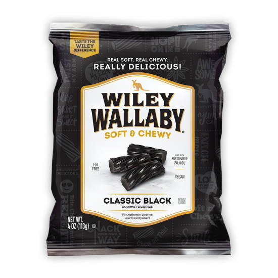 Wiley Wallaby Black Licorice Soft & Chewy Classic 113g, Pack Of 6