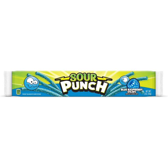 Sour Punch Blue Raspberry Straws Candy 57g, Pack Of 6