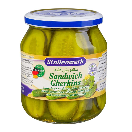 Stollenwerk Sliced Sandwich Gherkins 520g, Pack Of 6