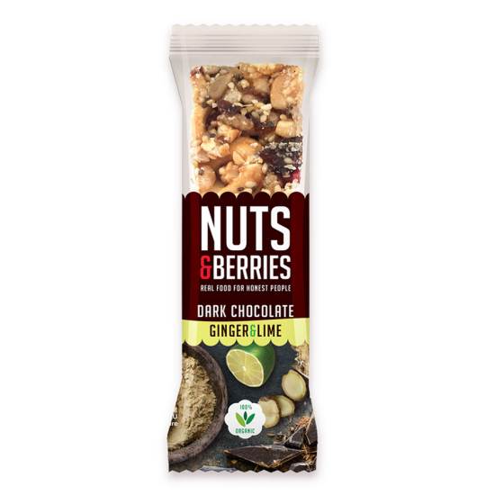 Nuts & Berries Organic Dark Chocolate Ginger & Lime 40g, Pack Of 6