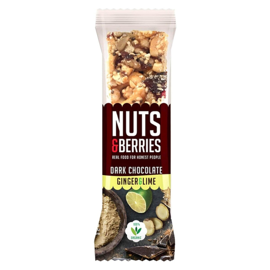 Nuts & Berries Organic Dark Chocolate Ginger & Lime 40g, Pack Of 15