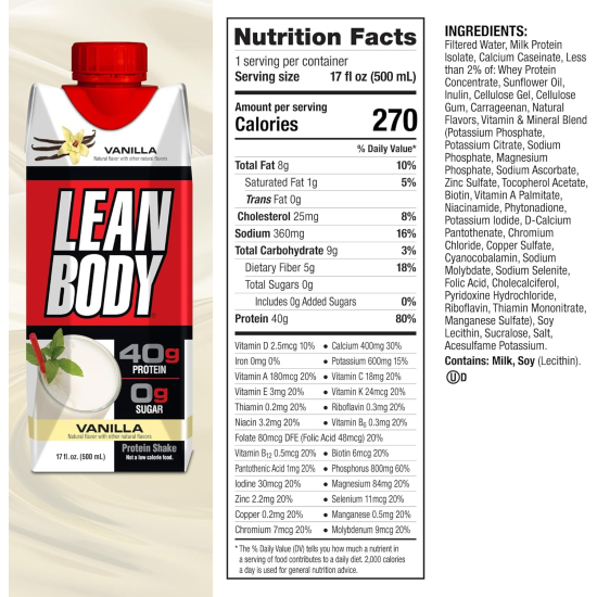 Lean Body Protein Shake Vanilla 500 ml, Pack Of 6