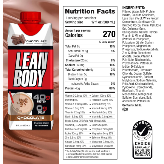 Lean Body Protein Shake Chocolate 500 ml, Pack Of 6