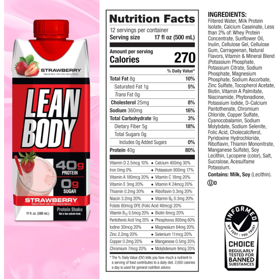 Lean Body Protein Shake Strawberry 500 ml, Pack Of 6