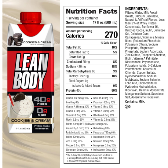 Lean Body Protein Shake Cookies & Cream 500 ml, Pack Of 6