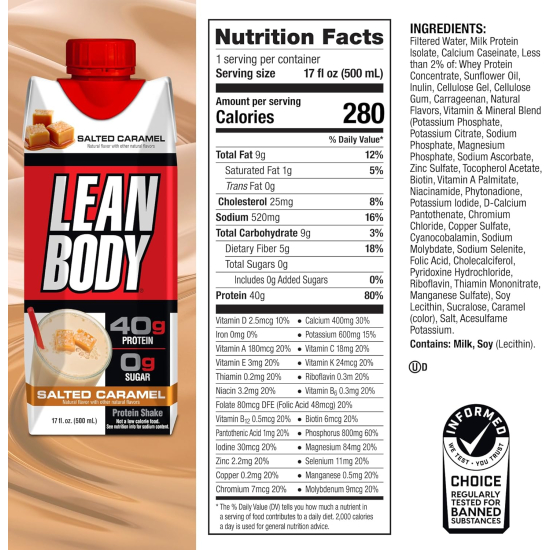 Lean Body Protein Shake Salted Caramel 500 ml, Pack Of 6