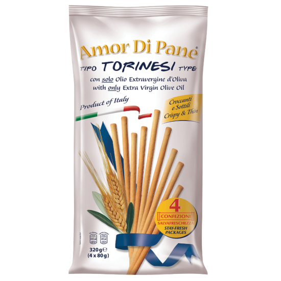 Amor di Pane BreadSticks with extra virgin olive oil 320g (80g x 4), Pack Of 13