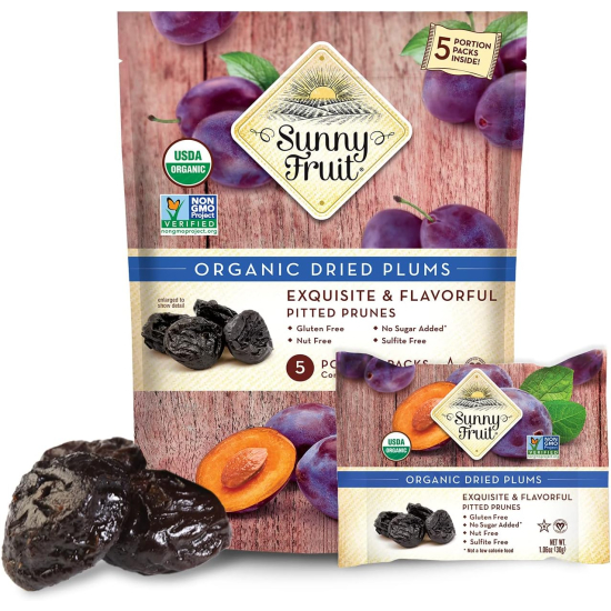 Sunny Fruit-Organic Dried Fruit Plums 150g (5 x 30g) Pack Of 6