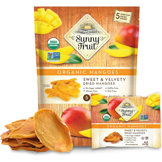 Sunny Fruit Organic Dried Mangoes 100g (5 x 20g) Pack Of 6