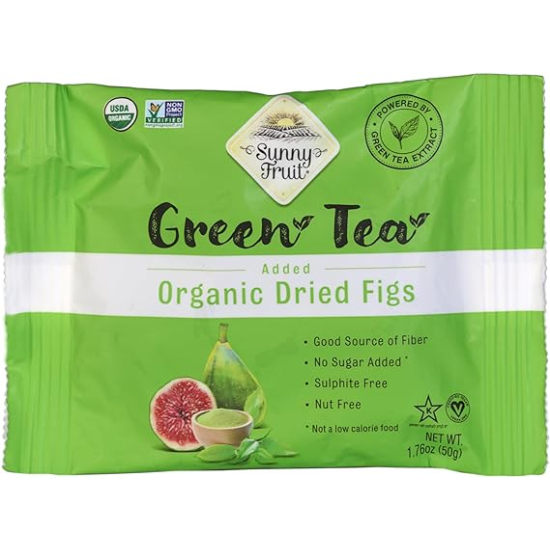 Sunny Fruit Organic Dried Figs (Green Tea Added)50g, Pack Of 6