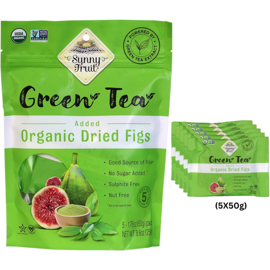 Sunny Fruit Organic Dried Figs (Green Tea Added) 250g (5X50g) Pack Of 6