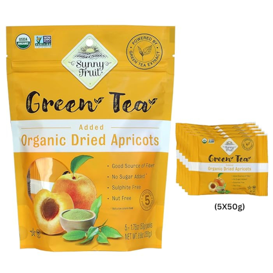 Sunny Fruit Organic Dried Apricots (Green Tea Added) 250g (5X50g), Pack Of 6