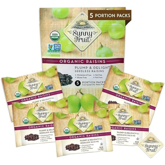 Sunny Fruit Organic Raisins 250g (5 x 50g) Pack Of 6