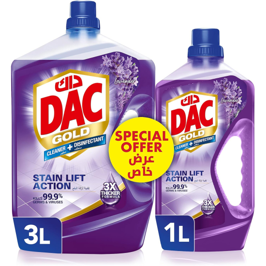 Dac Gold Disinfectant Multi-Purpose Cleaner Lavender, 3 Ltr + 1 Ltr, Pack Of 3