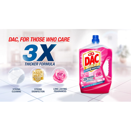 Dac Gold Disinfectant Multi-Purpose Cleaner Rose 3 Ltr + 1 Ltr, Pack Of 3