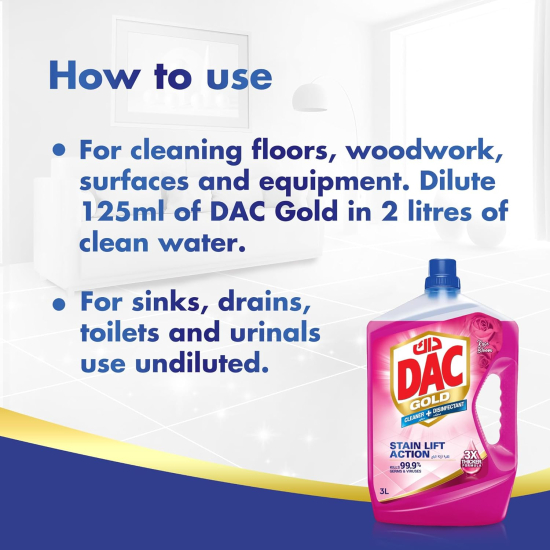 Dac Gold Disinfectant Multi-Purpose Cleaner Rose Special Offer 2 x 2.9 Ltr, Pack Of 3