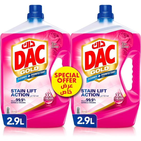 Dac Gold Disinfectant Multi-Purpose Cleaner Rose Special Offer 2 x 2.9 Ltr, Pack Of 3