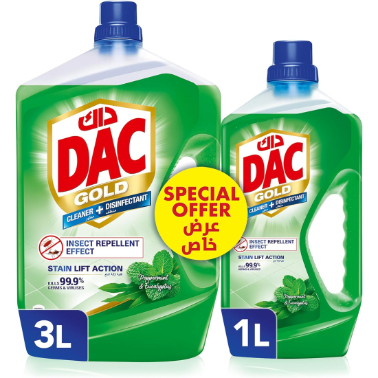 Dac Gold Multi-Purpose Disinfectant & Liquid Cleaner Insect Repellent 3 Ltr + 1 Ltr, Pack Of 3