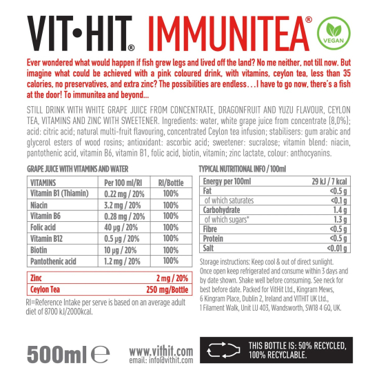 Vit-Hit Immunitea Dragonfruit 500 ml, Pack Of 12