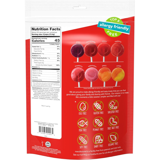 Yum Earth Organic Fruit Pops 40 Pieces, 248g