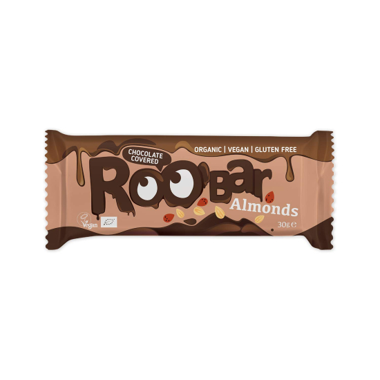 Roobar Organic Chocolate Covered Almond Bar Gluten Free Vegan 30g, Pack Of 12