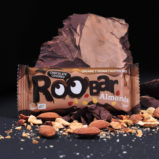 Roobar Organic Chocolate Covered Almond Bar Gluten Free Vegan 30g, Pack Of 12