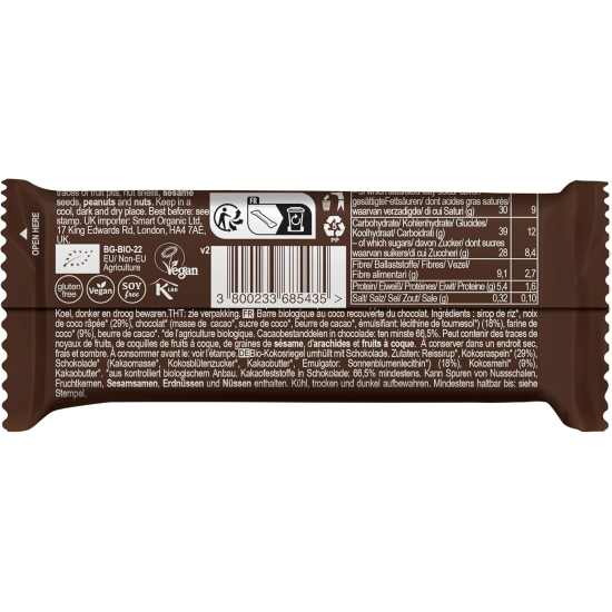 Roobar Organic Chocolate Covered Coconut Bar  Gluten Free Vegan 30g, Pack Of 12