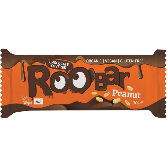 Roobar Organic Chocolate Covered Peanut Bar Gluten Free Vegan 30g, Pack Of 12