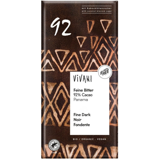 Vivani Organic Vegan 92% Dark Chocolate Bar 80g, Pack Of 6