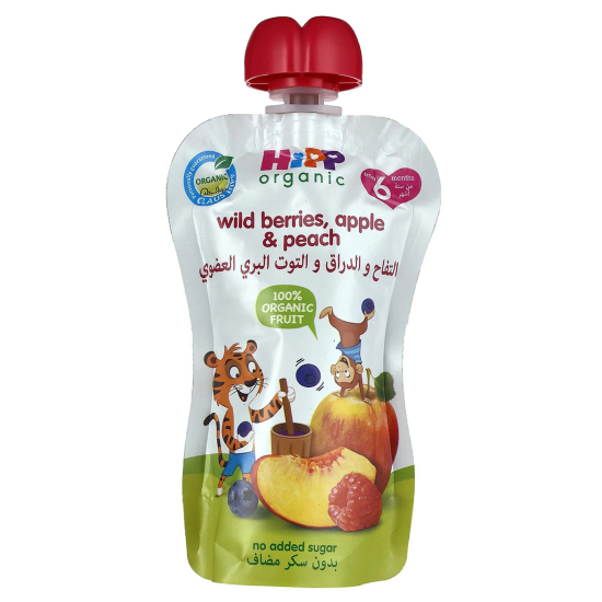 Hipp Organic Wild Berries, Apple & Peach Puree 100g, Gluten Free, Pack Of 12