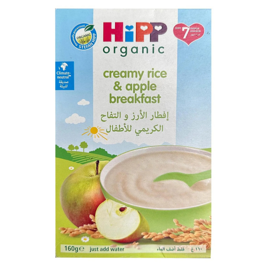 Hipp Organic Creamy Rice and Apple Breakfast 160g, Gluten Free, No Added Sugar, Pack Of 6