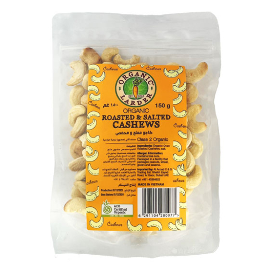 Organic Larder Roasted and Salted Cashews, 150g, Pack Of 6