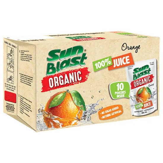 Sun Blast Organic Orange Juice 10 x 200ml, No Added Sugar, Pack Of 12