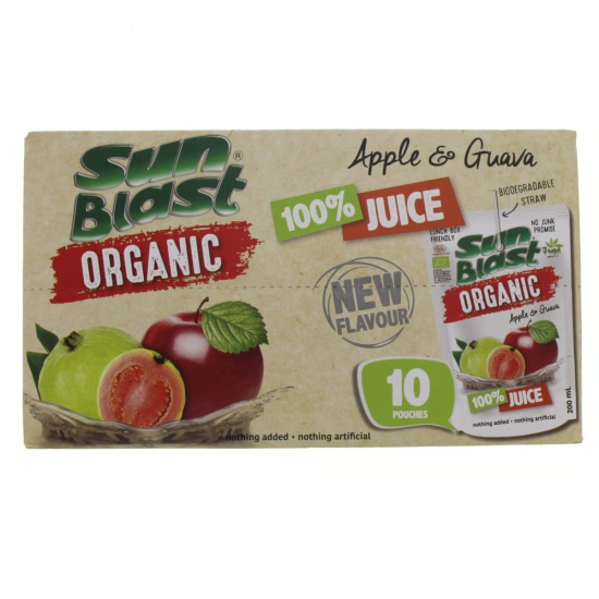 Sun Blast Organic 100% Apple & Guava Juice No Added Sugar10 x 200ml, Pack Of 6