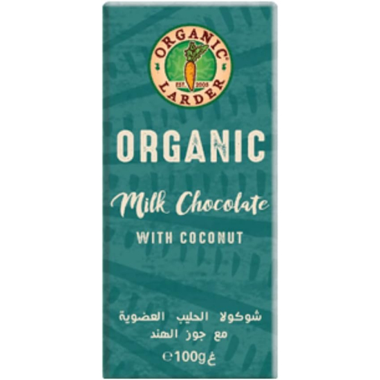 Organic Larder Milk Chocolate With Coconut 100g, Pack Of 12