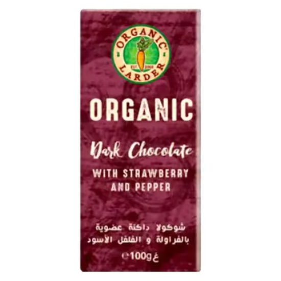 Organic Larder Dark Chocolate with Strawberry & Pepper 100g, Pack Of 12