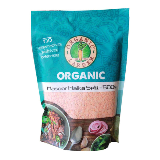 Organic Larder Split Masoor Malka Vegan 500g, Pack Of 12