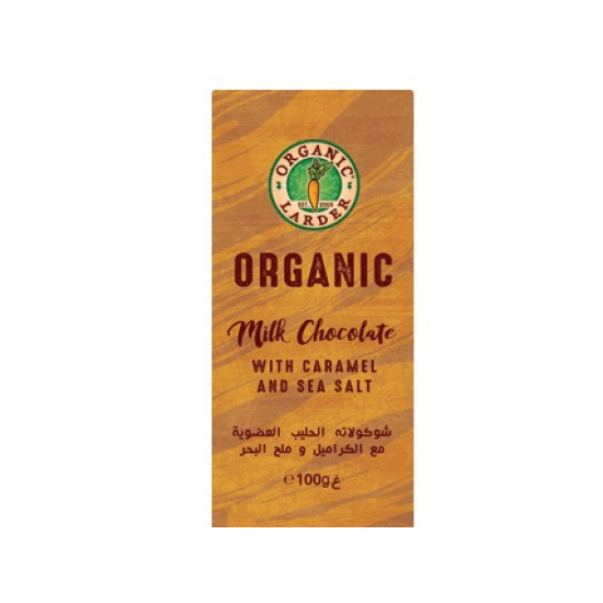 Organic Larder Milk Chocolate With Caramel & Sea Salt 100g, Pack Of 12