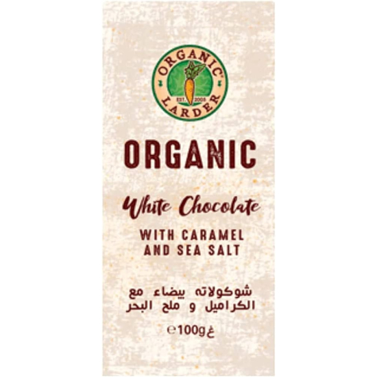 Organic Larder Chocolate White Caramel & Sea Salt 100g, Pack Of 12