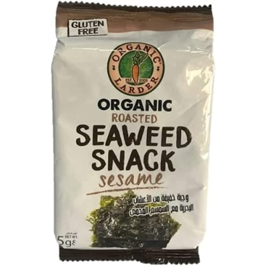 Organic Larder Roasted Seaweed snack Sesame, Gluten Free 5g, Pack Of 10