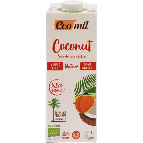 Ecomil Organic Coconut Milk Nature, Sugar Free, Gluten Free, Vegan 1L, Pack Of 6