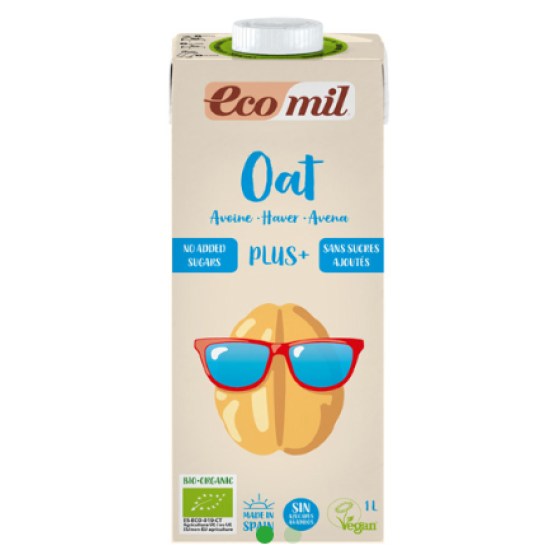 Ecomil Organic Oat Drink No Added Sugar, Vegan 1L, Pack Of 8 