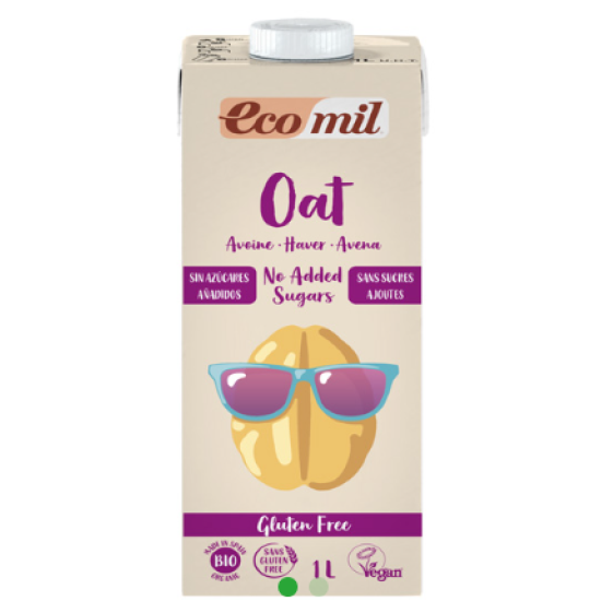 Ecomil Organic Oat Milk Drink No Added Sugar, Gluten Free, Vegan 1L, Pack Of 8