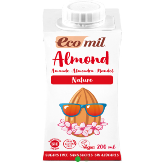 Ecomil Organic Almond Milk,  Sugar Free, Gluten Free, Vegan 200ml, Pack Of 8