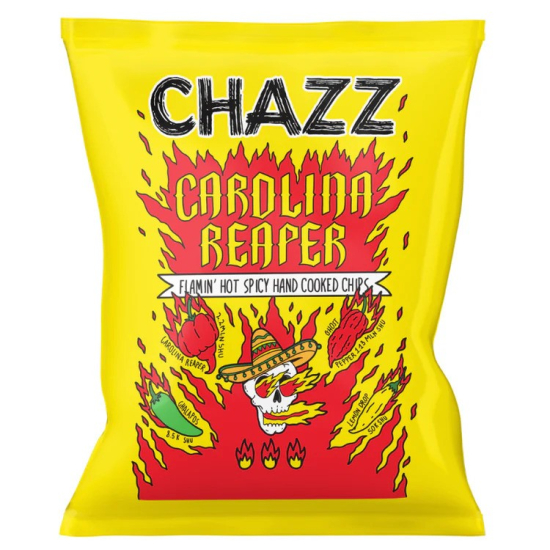 Chazz Carolina Reaper Pepper Flavored Spicy Kettle Chip 50g, Pack Of 14