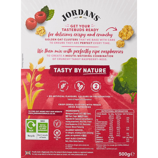 Jordans Country Crisp Raspberries 500g, Pack Of  6