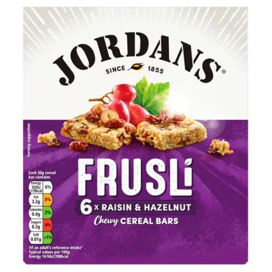 Jordans Frusli Raisins & Hazelnuts Chewy Cereal Bars 6x30g