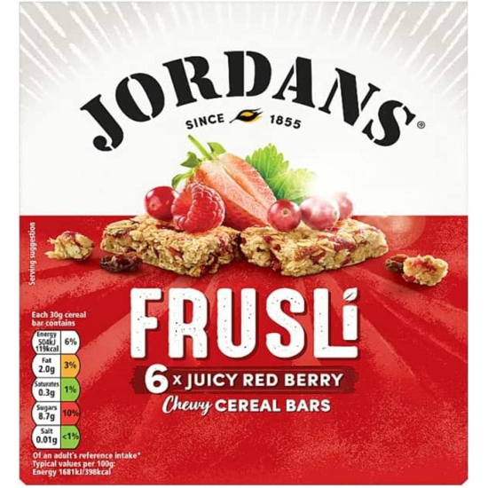 Jordans Frusli Juicy Red Berries Bar, 6x30g