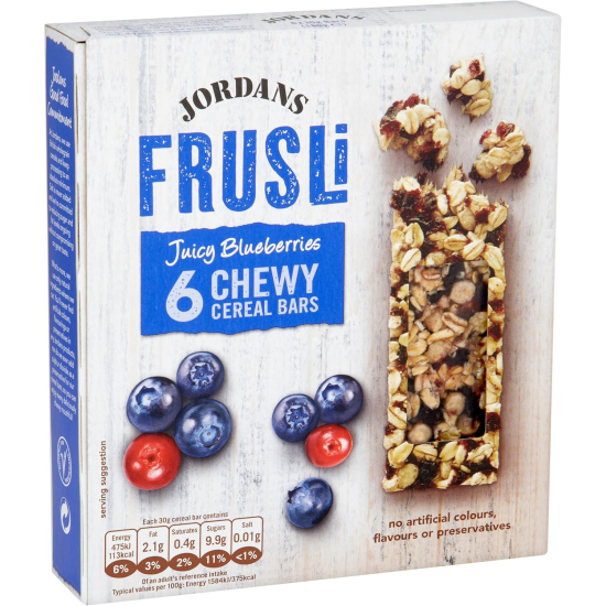 Jordans Frusli Juicy Blueberries Chewy Cereal Bar, 6 x 30g