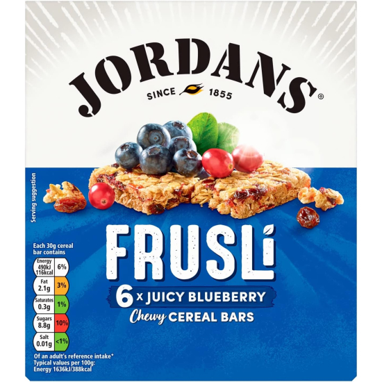 Jordans Frusli Juicy Blueberries Chewy Cereal Bar, 6 x 30g